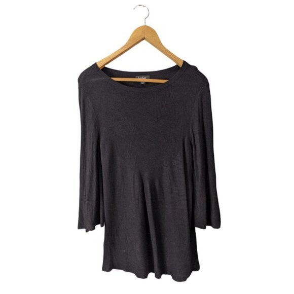 Lord Taylor Long Stretch Knit Tunic Top 34 Sleeves Bell Flared Shirt Black - Picture 6 of 10